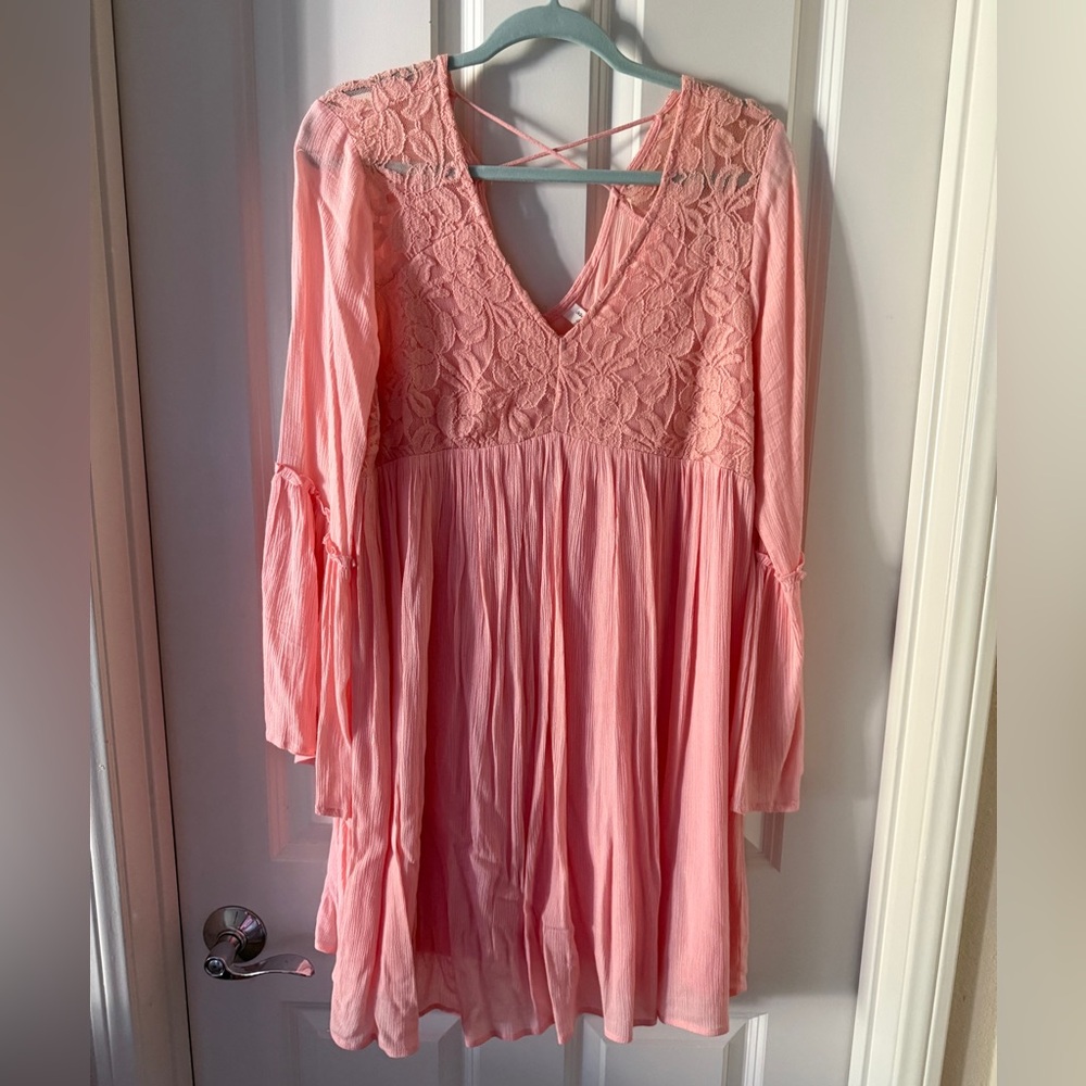 Pink Lace Long Sleeve Dress